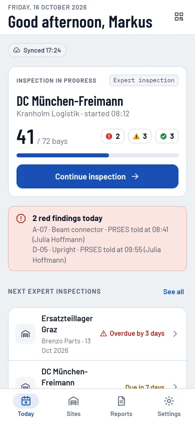 Today: the inspection in progress at DC München-Freimann, red findings raised today and who was told, and the next inspections by urgency.
