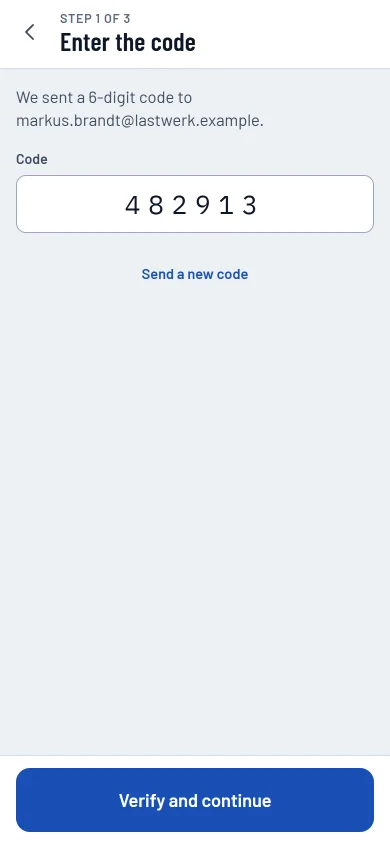 Sign in: enter the one-time code sent to your email.
